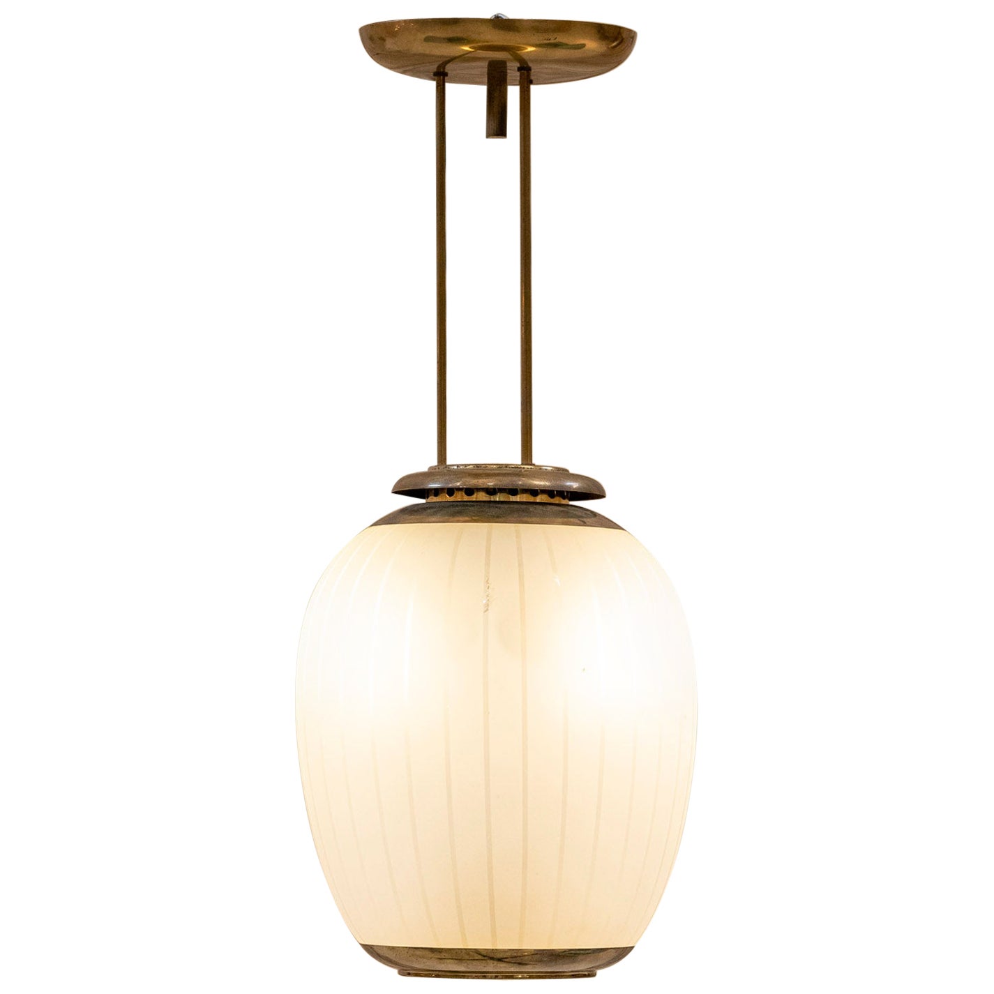 Caccia Dominioni for Azucena brass and glass pendant light , Italy 1950 For Sale