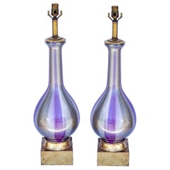 Mid-Century Modern Murano Blown Glass Table Lamps with Giltwood Bases, Pair