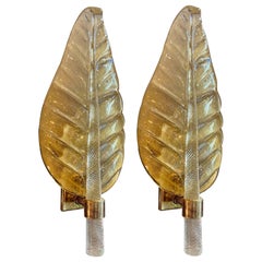 Pair of Murano Glass Gold Leaf Sconces, 1940s