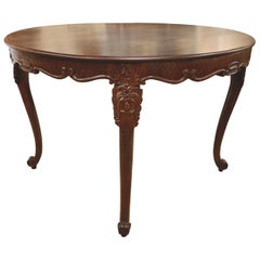 Round French Louis XV-Style Walnut Dining Table, Cabriole Leg