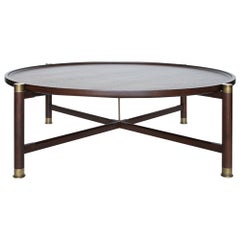 Otto Round Coffee Table in Medium Walnut with Antique Brass Fittings