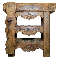 Hand-Made French Solid Oak Carpenter's Workbench / Wine Rack Marked "Bordeaux"