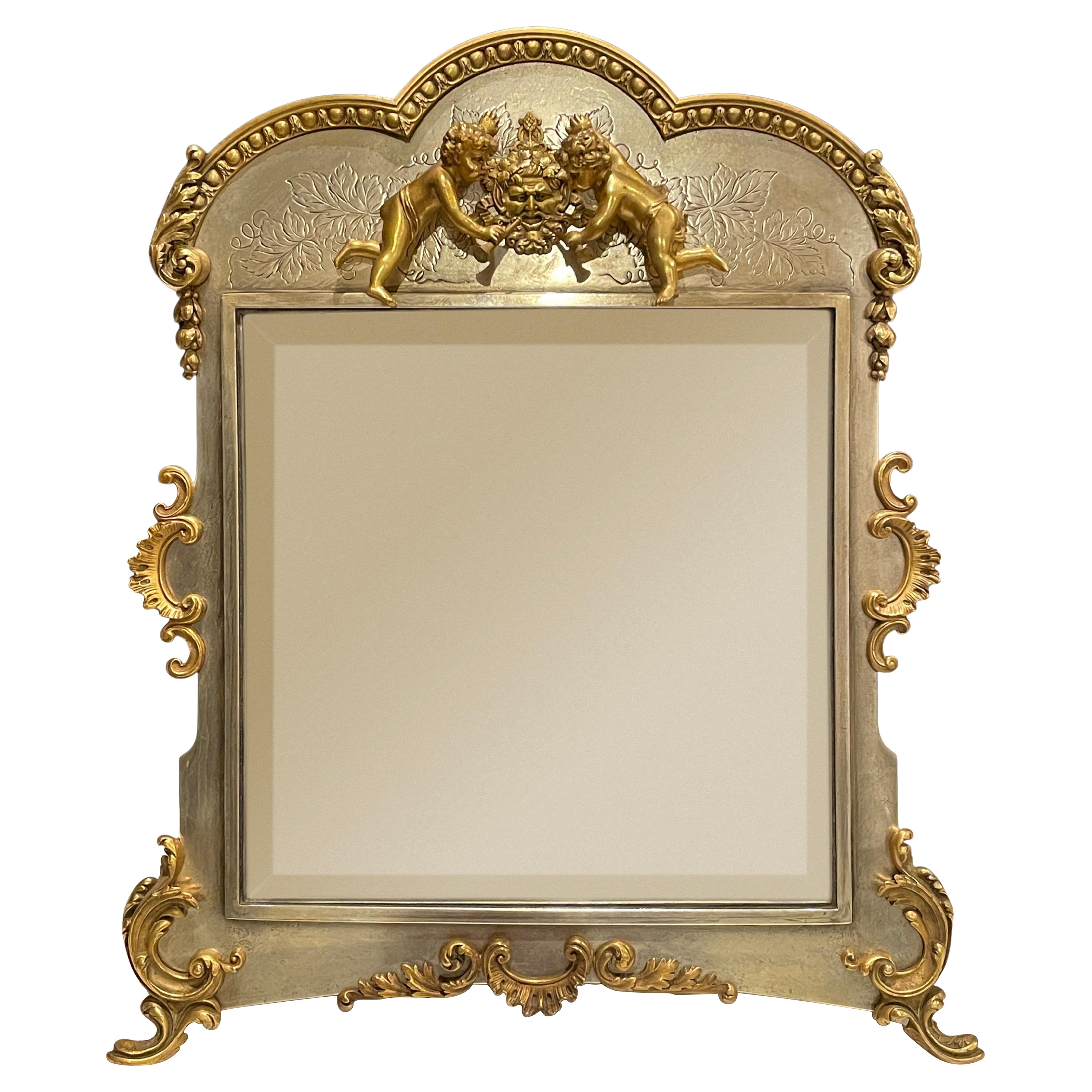 Silvered And Gilt Figural Table Mirror By Derby Silver Co. 