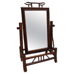 Retro Faux Tortoise Bamboo Vanity Table Mirror on Stand