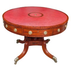 English Regency Mahogany Leather Top Ebony Inlaid Rent Table, Circa 1790