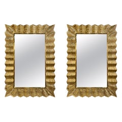 Pair of Murano Gold Glass Leaf Mirrors