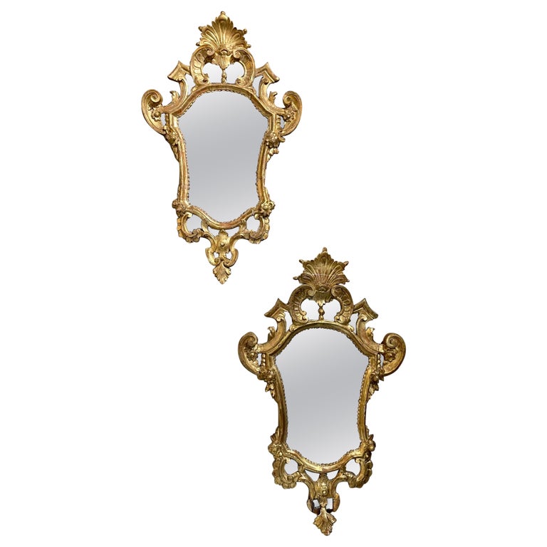 Pair of Italian Carved and Giltwood Mirrors For Sale at 1stDibs