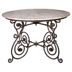 Vintage French Iron Garden Table with Marble