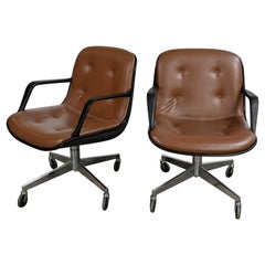 Used Brown Vinyl Faux Leather Pair Steelcase 451 Rolling Office Chairs Style Pollock