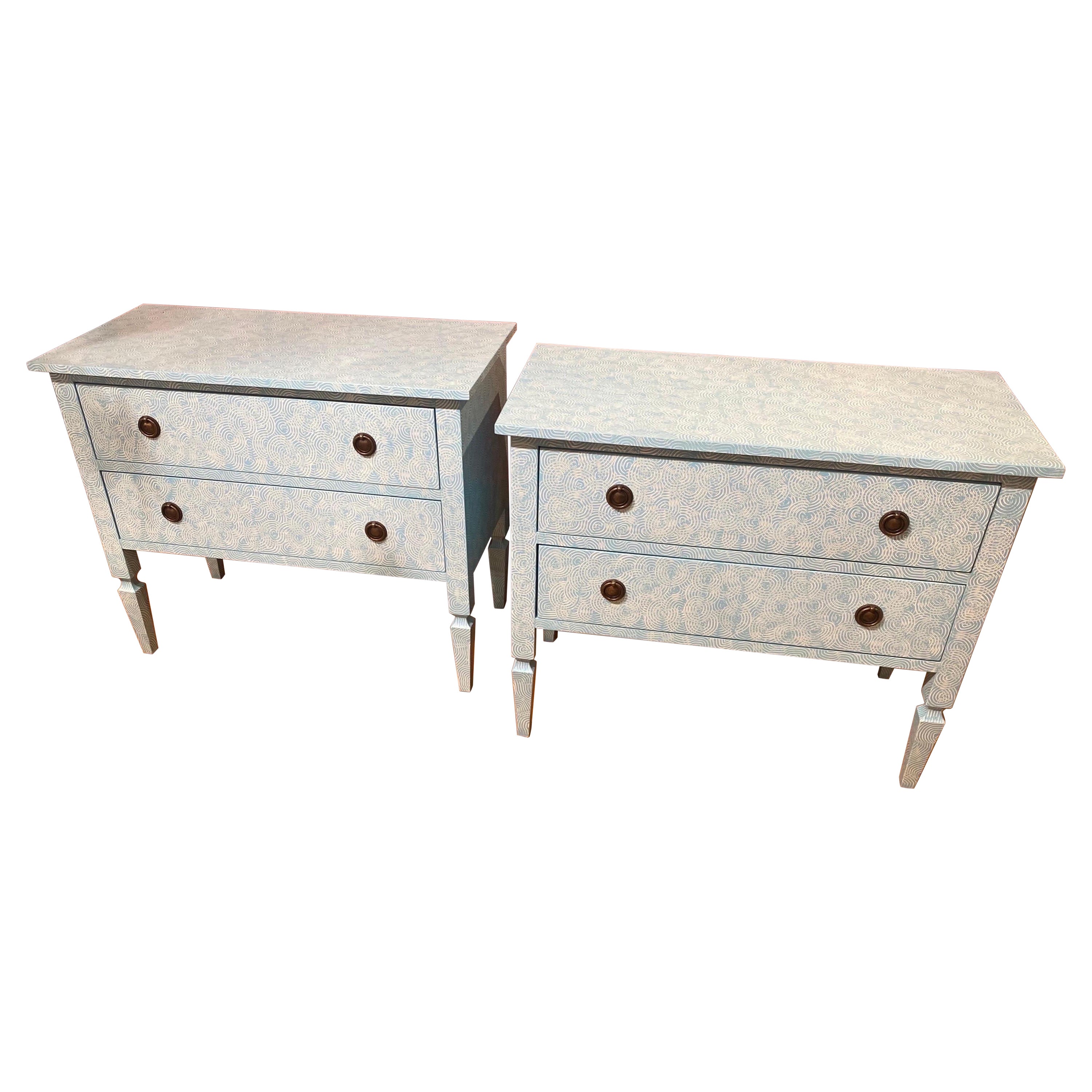 Hand Painted Bedside Chests by “Fabulous Things” in swirl pattern  For Sale