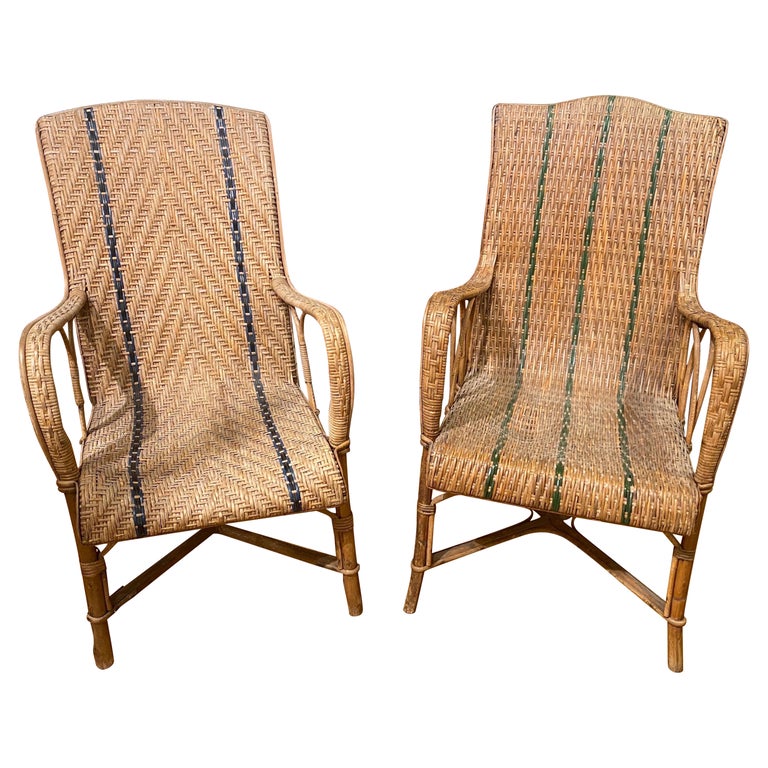 Near Pair of 19th Century French Rattan Armchairs For Sale