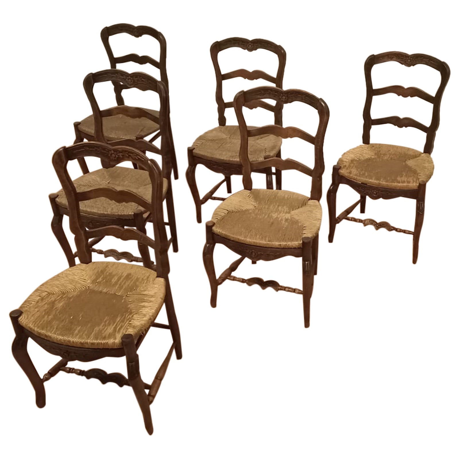 19th Century French Carved Oak and Leather Upholstered Chairs, Set of ...