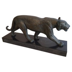 French Art Deco Bronze Sculpture Representing a Panther Signed by Rulas