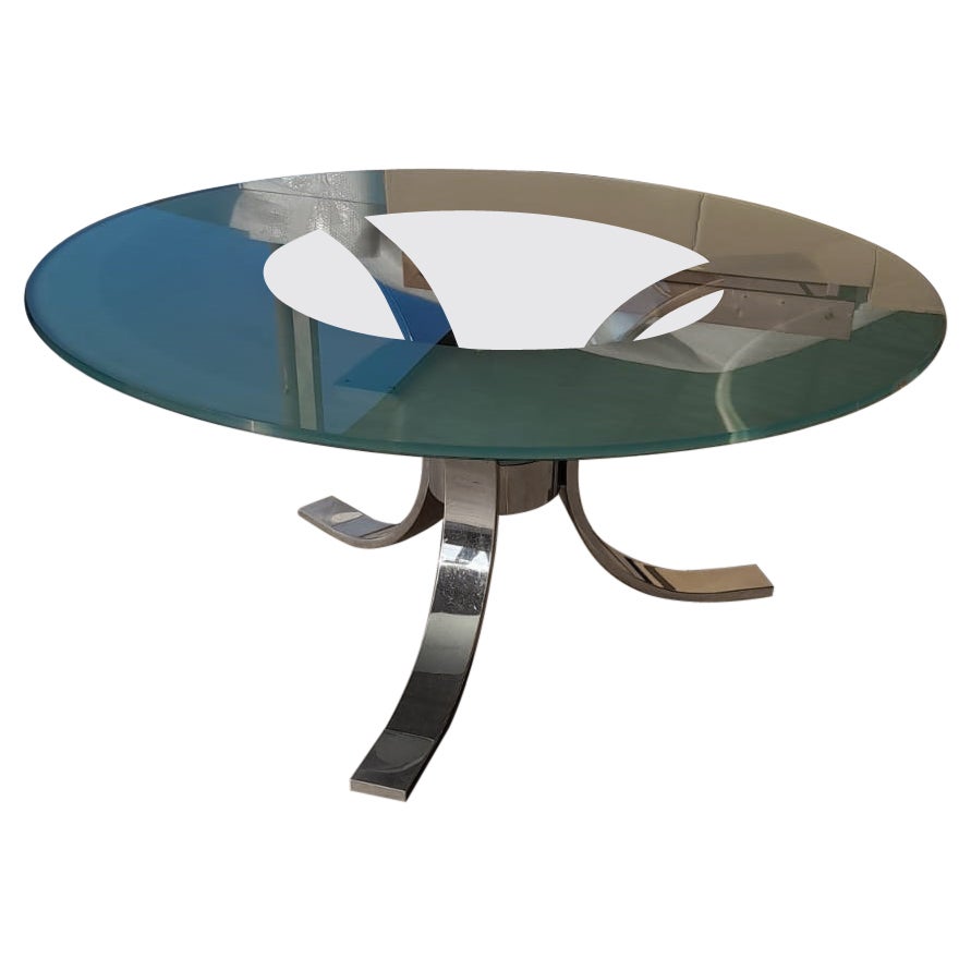 1970s Dada International Chromed Legs and Rounded Etched Glass Table For Sale
