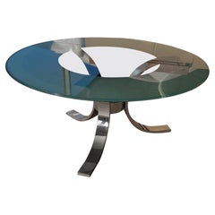 1970s Dada International Chromed Legs and Rounded Etched Glass Table