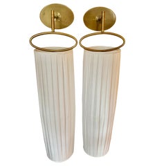 Late 20th Century Solid Brass Sconces with Pleated Shades, a Pair