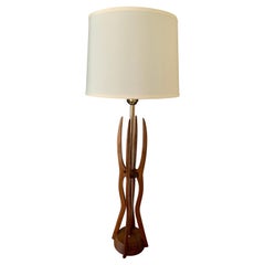 Vintage Mid Century Black Walnut and Brass Table Lamp