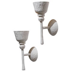 Pair of Big Sconces in Modern Plaster in the Style of Giacometti G170