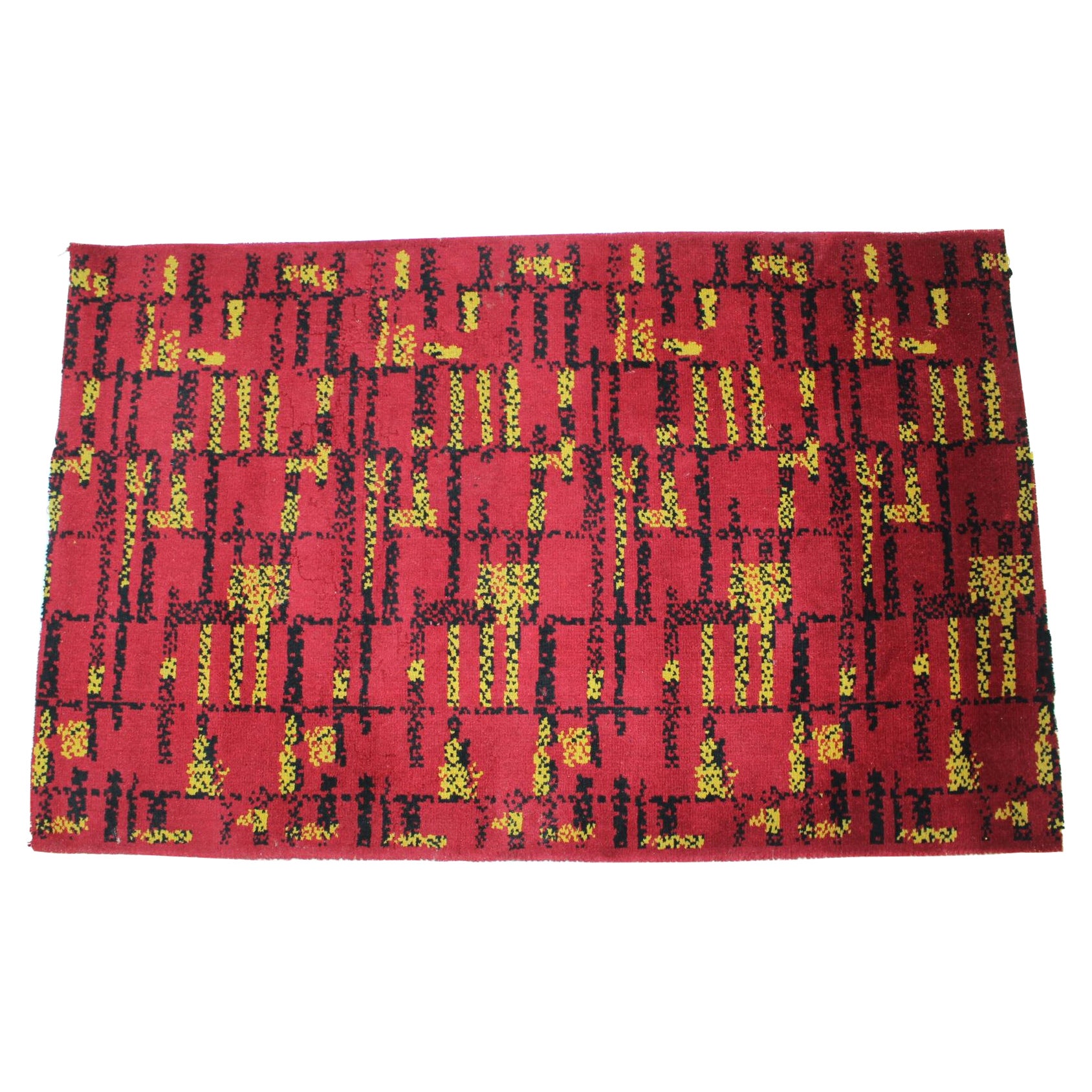 Small Geometric Abstract Wool Bouclé Carpet/Rug-1950s / Czechoslovakia For Sale