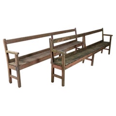 Pair 19th C English Rustic Painted Chapel Benches