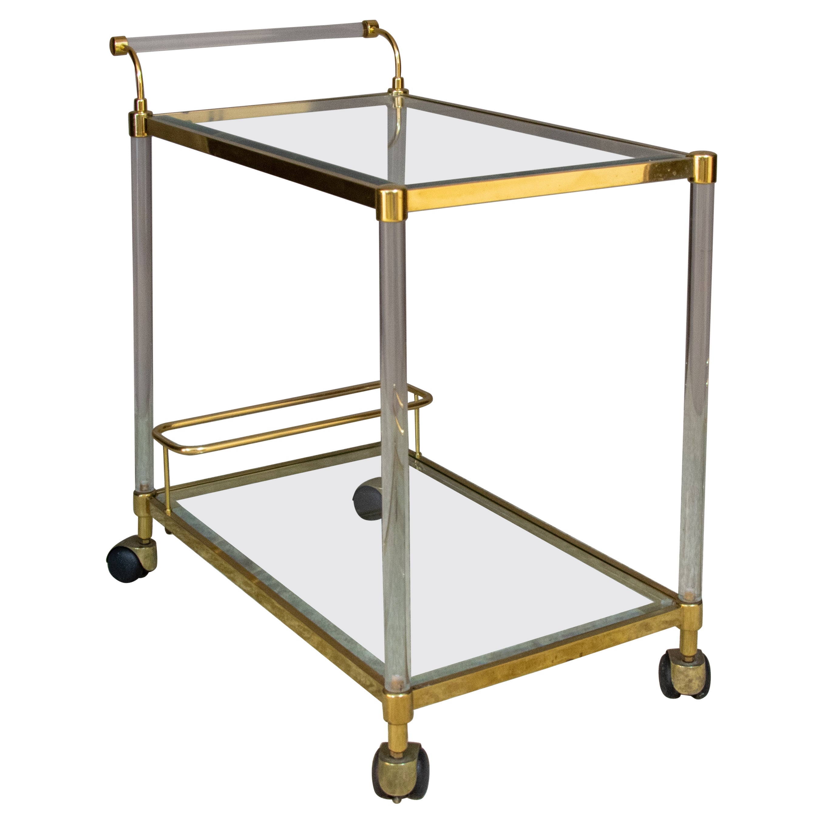 Modern Italian Golden Brass and Lucite Trolley For Sale