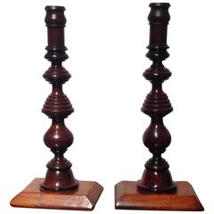 Pair of 19th Century English Mahogany Candlesticks