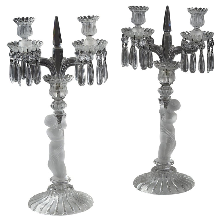 Pair of Candelabras in Baccarat Crystal For Sale
