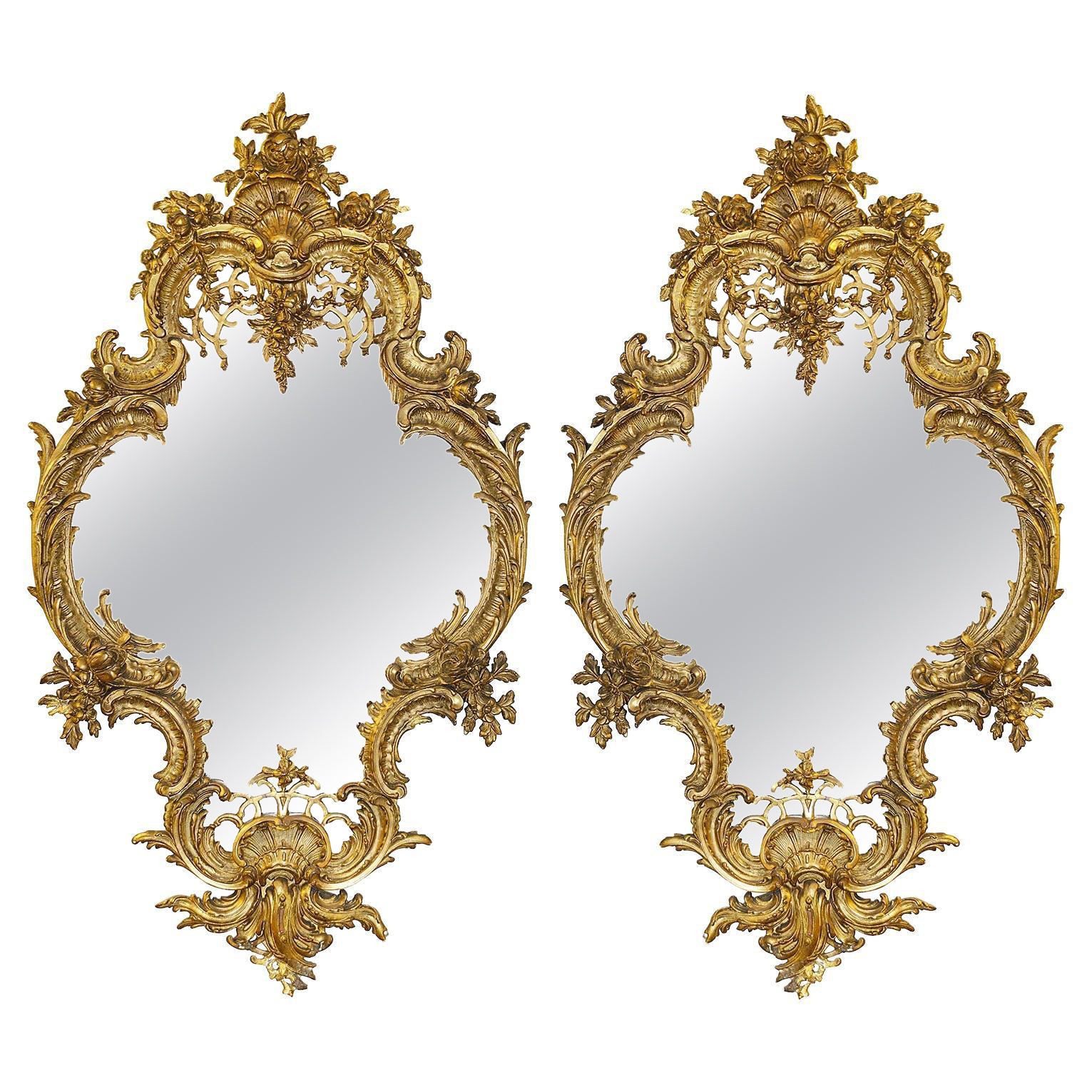 Large pair 19th Century gilded mirrors, 58"