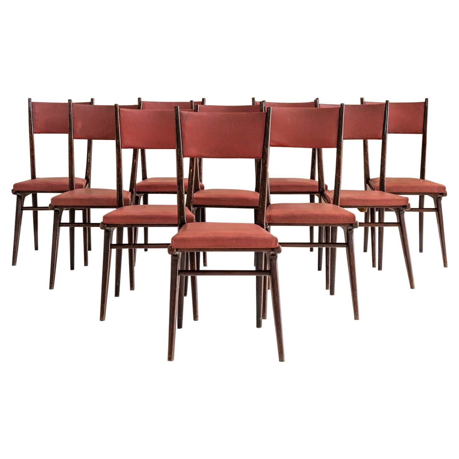Set of Ten Chairs Mod. 693 Attributed to Carlo de Carli