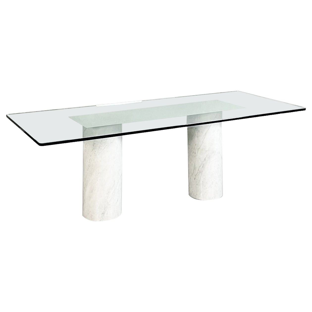 Italian Mid-Century Rectangular Dining Table in Glass, Mirror and Marble, 1980s