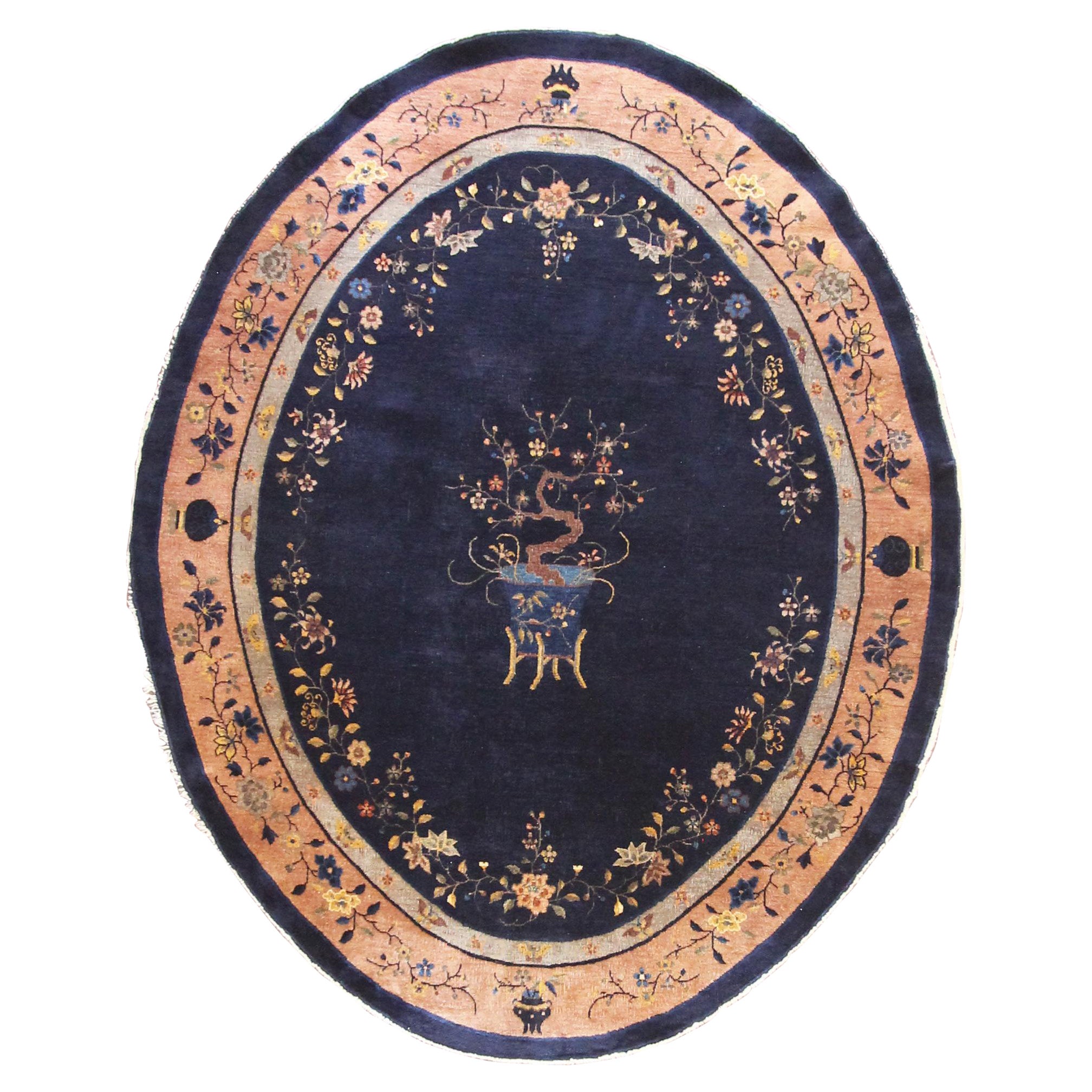 Antique Art Deco Chinese Rug Oval, as Is For Sale