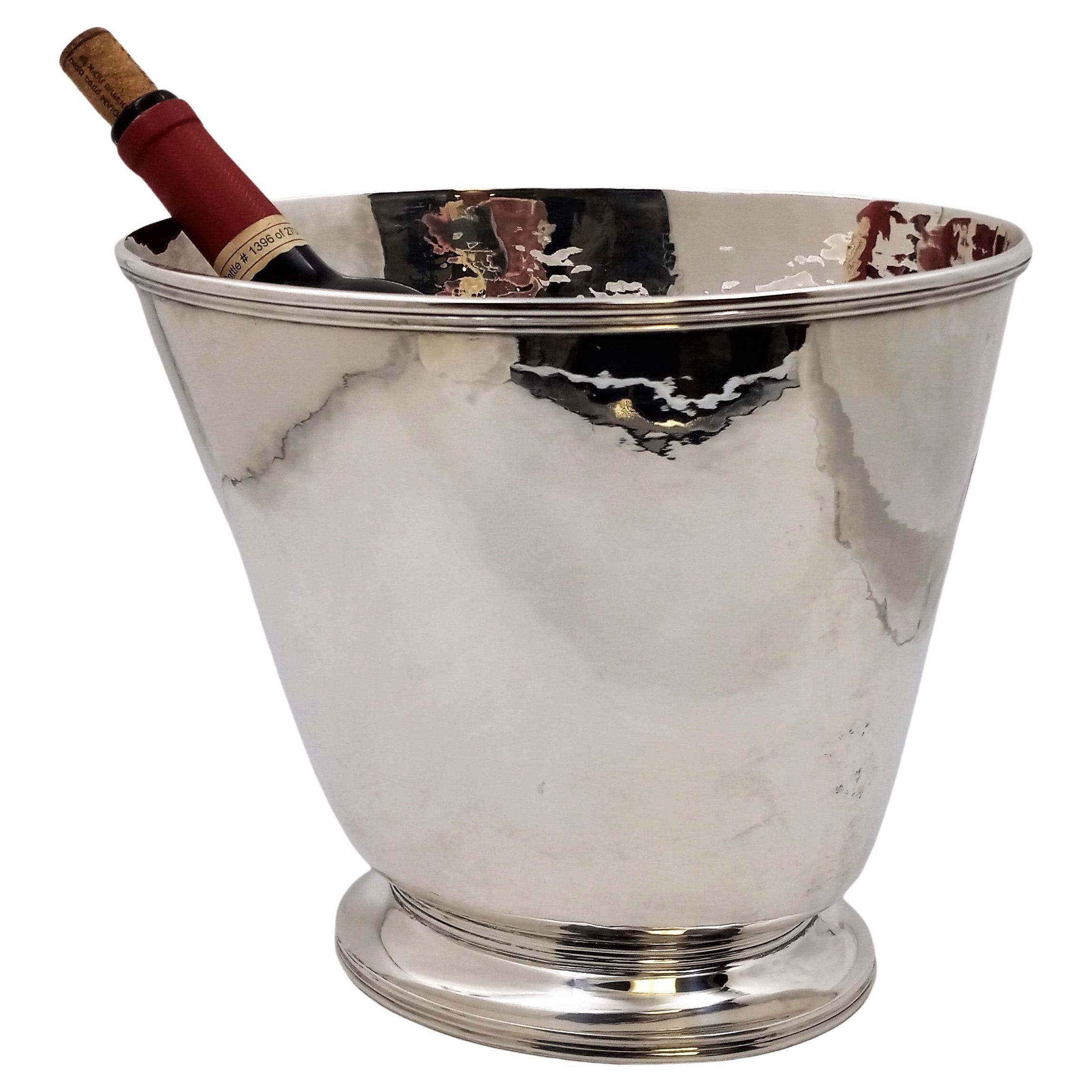 Monumental Sterling Silver Hand Hammered Italian Wine Cooler Mid-Century Modern