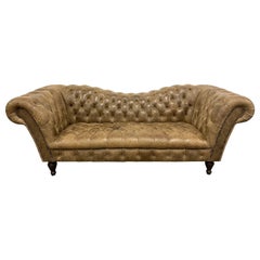 Vintage Georgian Style Distressed Leather Chesterfield Sofa, Rolled Arms, Tufted