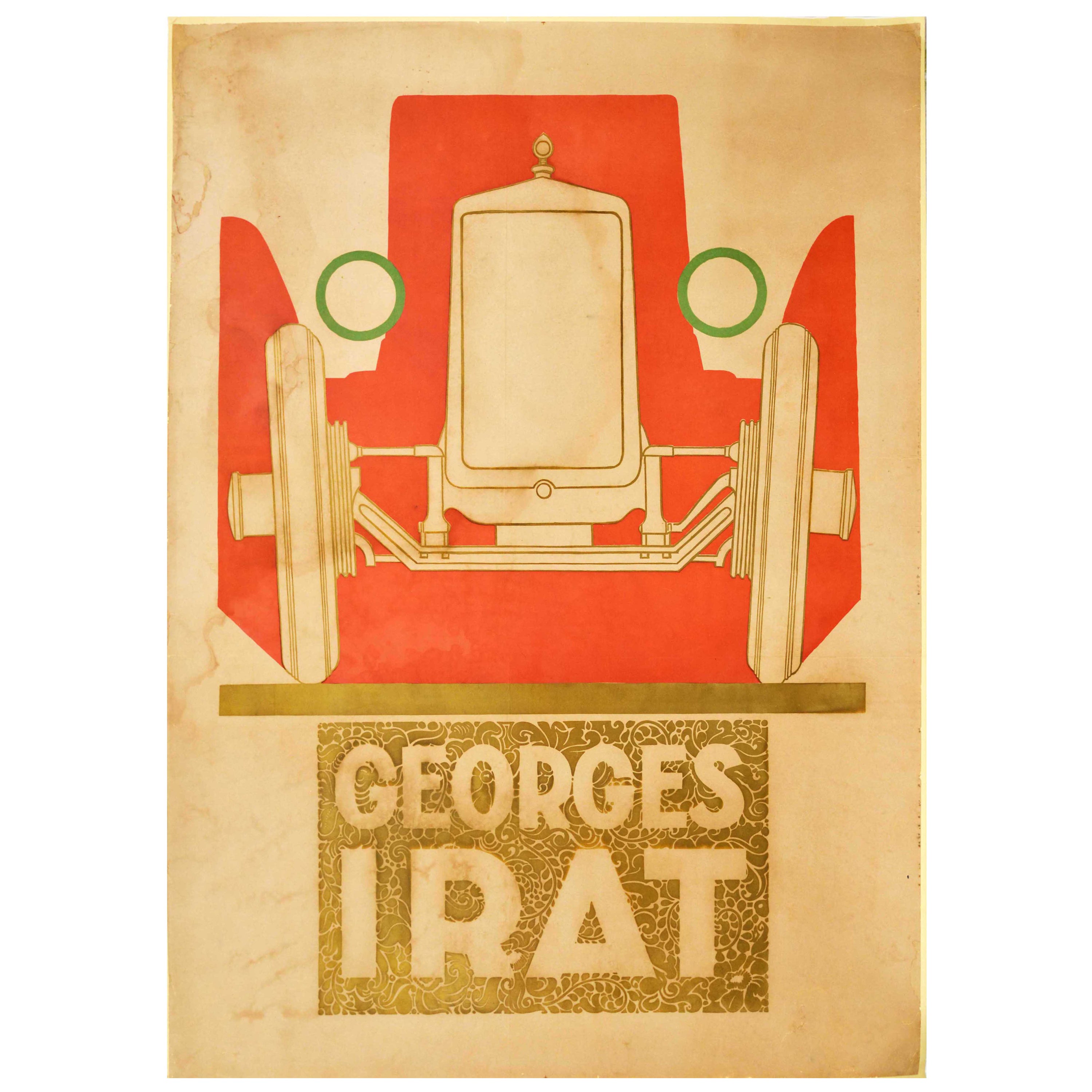 Original Rare Antique Advertising Poster Georges Irat Automobiles Art Deco Car For Sale