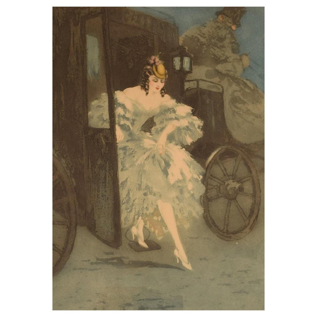 Louis Icart, Etching on Paper, "Arrival", Approx. 1920 For Sale