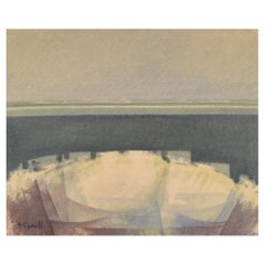 Sven Lignell, Swedish Artist, Oil on Canvas, Modernist Landscape, 1960's