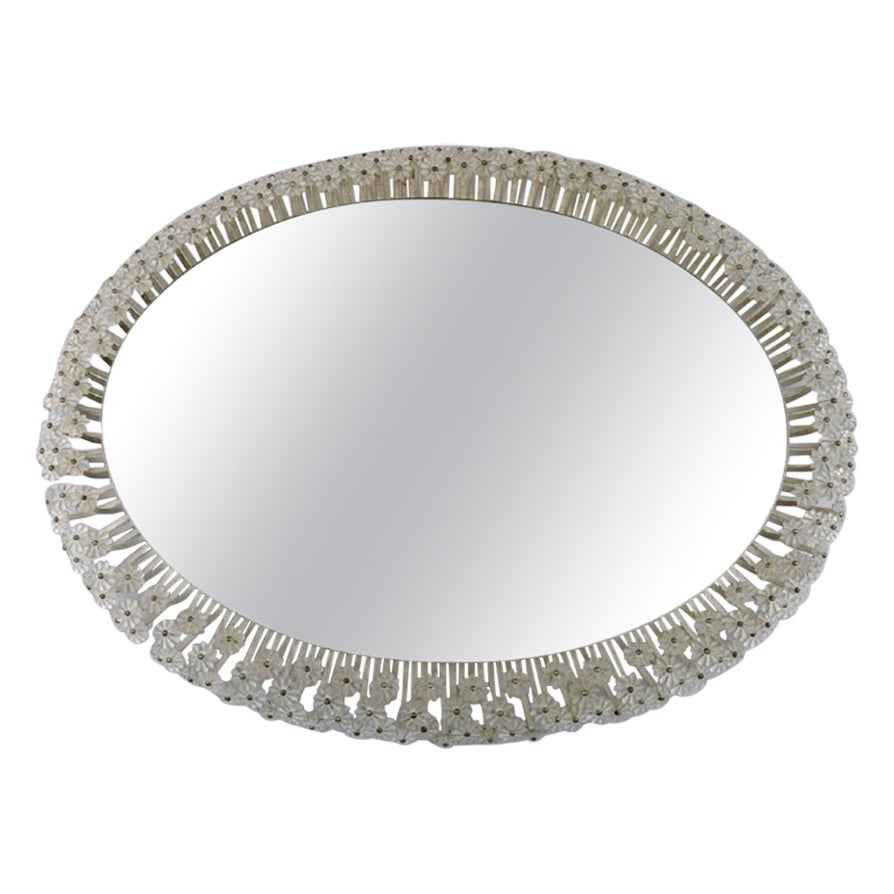 Emil Stejnar for Rupert Nikoll, Illuminated Mirror with Crystal Flowers For Sale