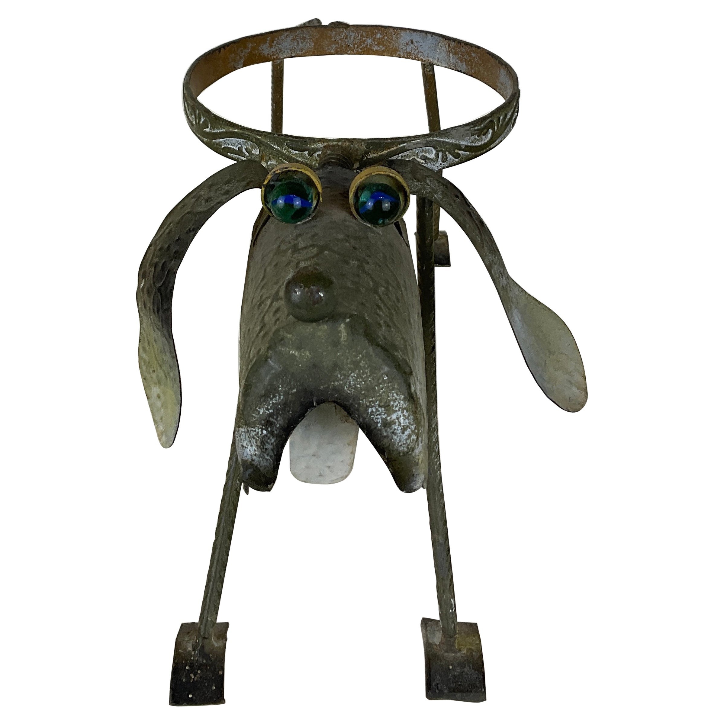 Vintage Outdoor Bobbing Dog Head Metal Planter For Sale