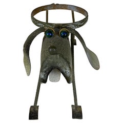 Vintage Outdoor Bobbing Dog Head Metal Planter