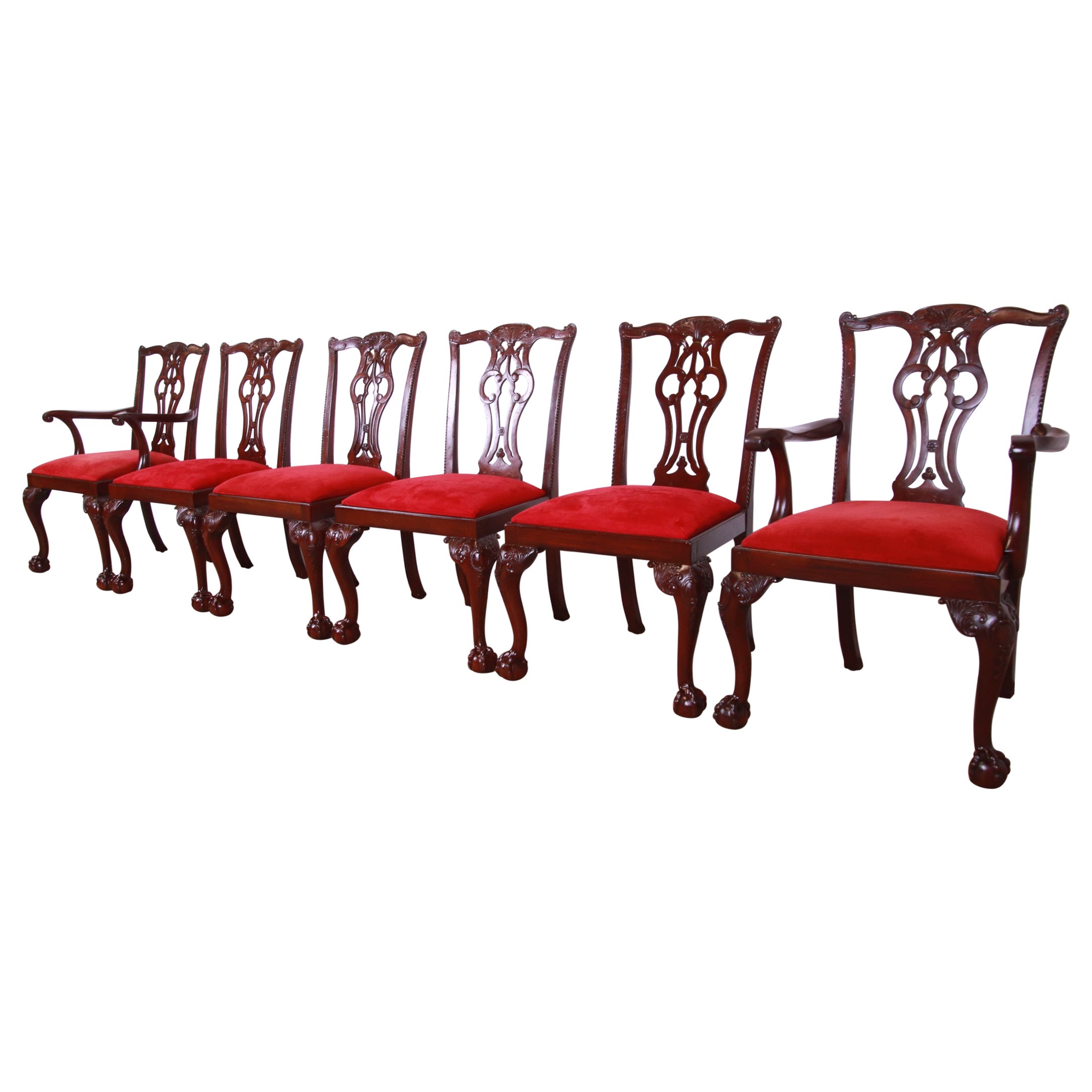 Lexington Furniture Chippendale Carved Mahogany Dining Chairs, Set of Six