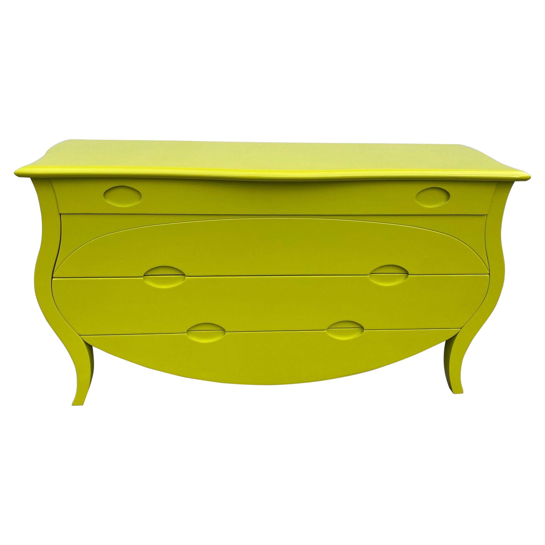 Elegant Chartreuse Bombay Style Commode/ Chest of Drawers For Sale