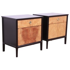 Widdicomb Mid-Century Modern Burl Wood and Black Lacquer Bedside Chests