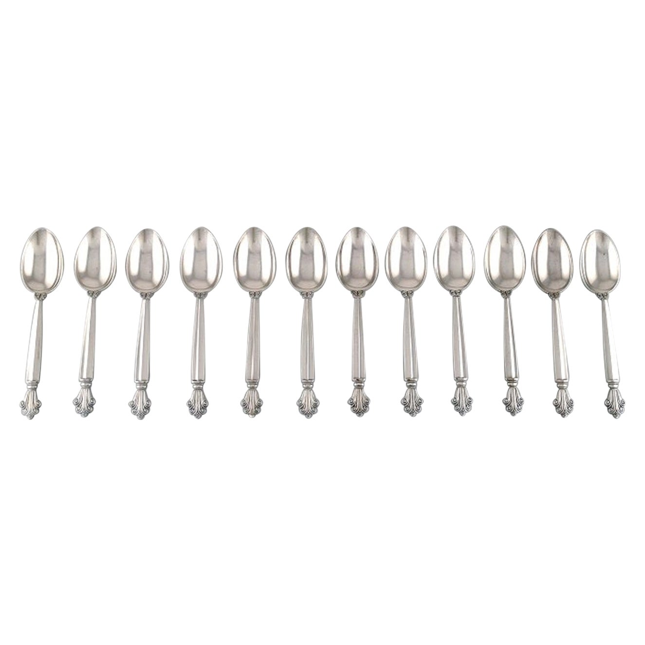 Twelve Georg Jensen Acanthus Spoons in Sterling Silver For Sale
