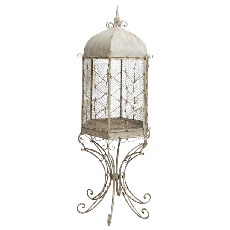 Superb Vintage Large Scale Painted Metal Bird Cage  For Sale