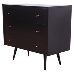 Paul McCobb Planner Group Black Lacquered Three-Drawer Dresser, Newly Refinished