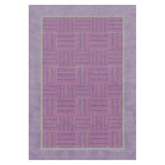 Toothache Striped/Check Contemporary Handknotted Wool Rug Rankin Rugs 'Pink'