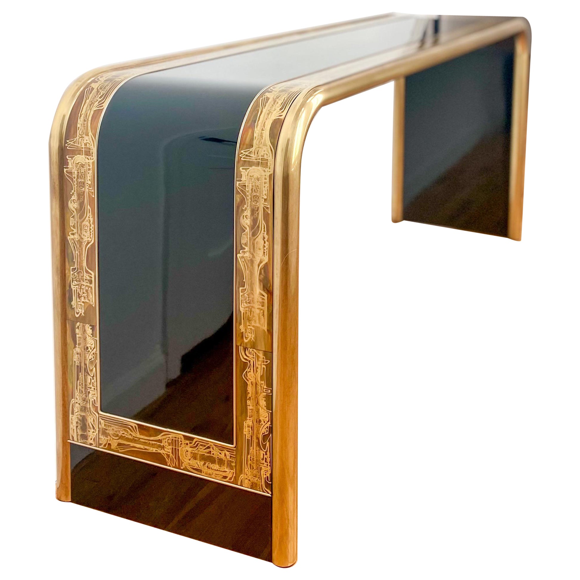 Lacquer Black and Bronze Waterfall Console by Bernhard Rohne for Mastercraft