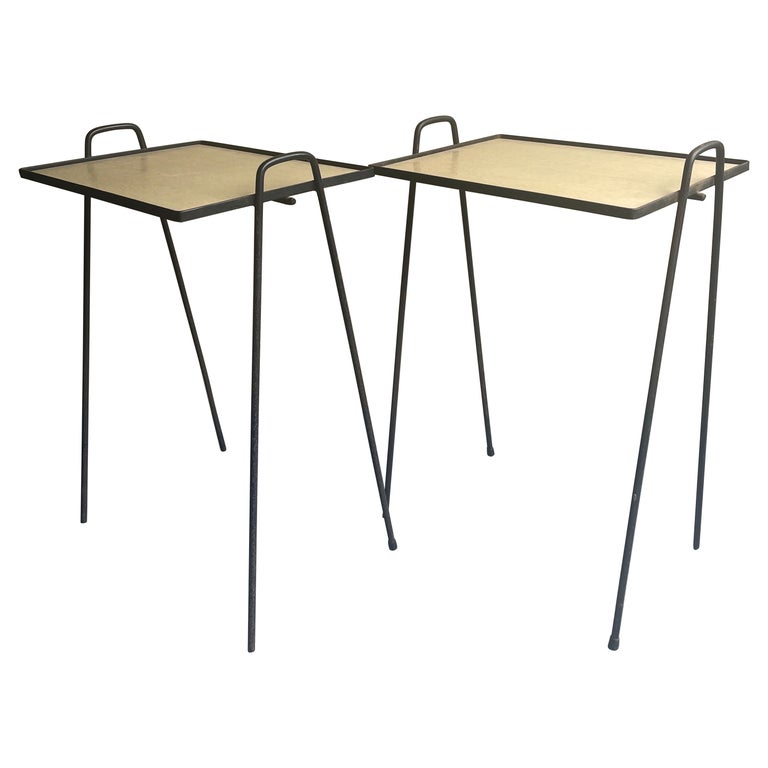 Pair of Mid-Century Hairpin Stacking TV Tray Tables For Sale