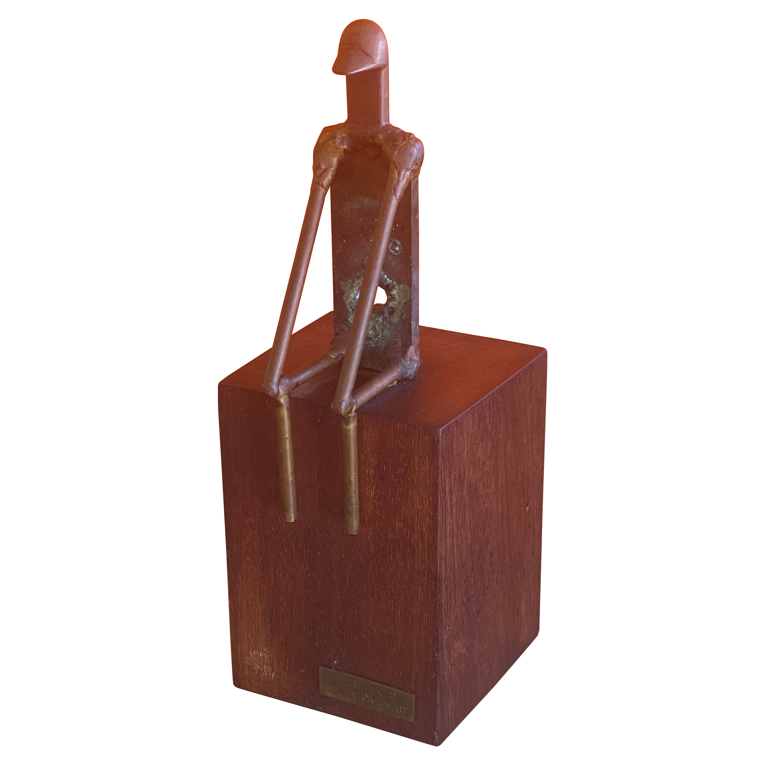 Mid-Century Figural Sculpture on Walnut Base Entitled "Peptic 2" by Ken Vares