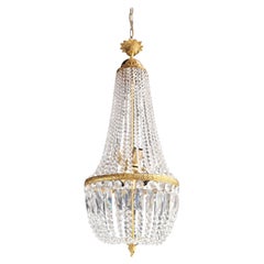 Brass Basket Empire Sac a Pearl Chandelier Crystal Lustre Lamp Antique Gold